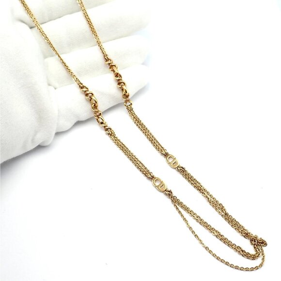 Vintage! Christian Dior Solid 18k Gold CD Three Strand 28" Long Necklace Germany - Picture 7 of 14